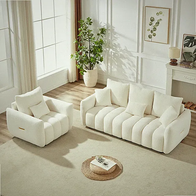 3 Seater + 1 Seater Combo Sofa Modern Living Room Sofa,Teddy Sofa,Wooden Frame,4
