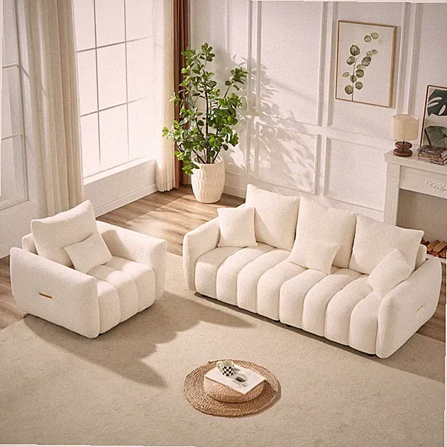 3 Seater + 1 Seater Combo Sofa Modern Living Room Sofa, Teddy Sofa, Wooden Frame