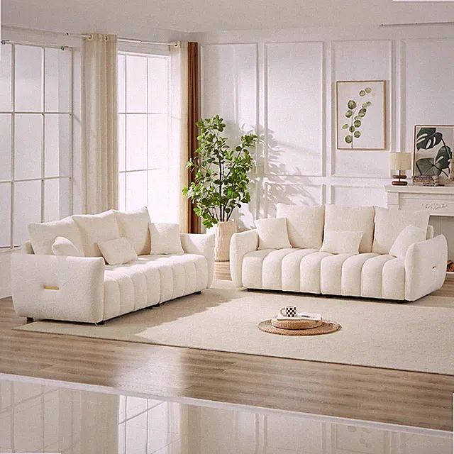 3 Seater + 3 Seater Combo Sofa Modern Living Room Sofa, Teddy Sofa, Wooden Frame