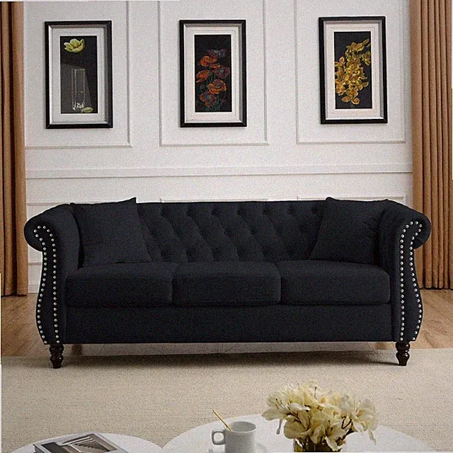 3 Seater Chesterfield Velvet Sofa Button Tufted Couch Rolled Arms Nailhead Trim