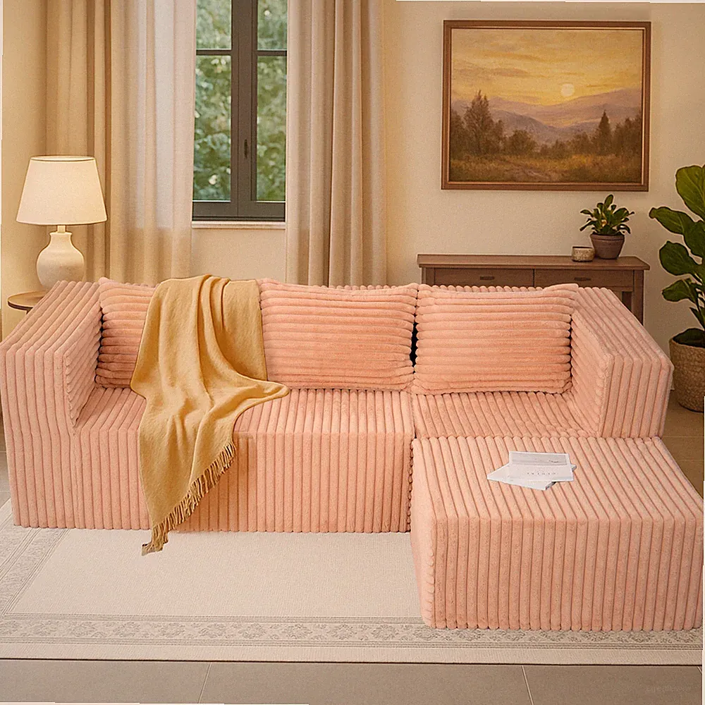 3 Seater Convertible Sectional Sofa Couch L shape Corner Couch w/ Ottoman Chaise