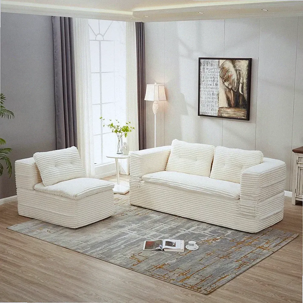 3 Seater Convertible Sofa Upholstered Sofa King Bed Folding Sleeper Sofa Couch