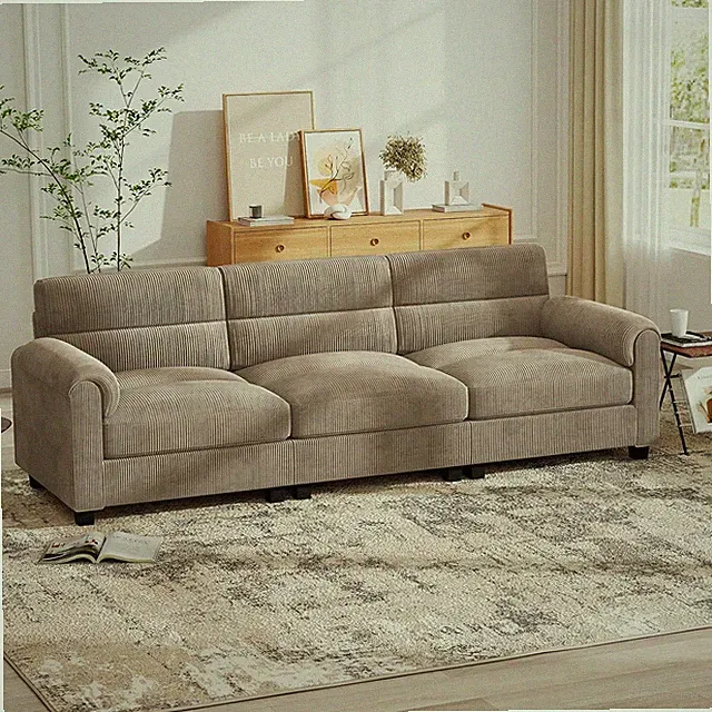 3 Seater Couch for Living Room, Corduroy, Light Brown | 83.1 Inch Comfy Sectiona