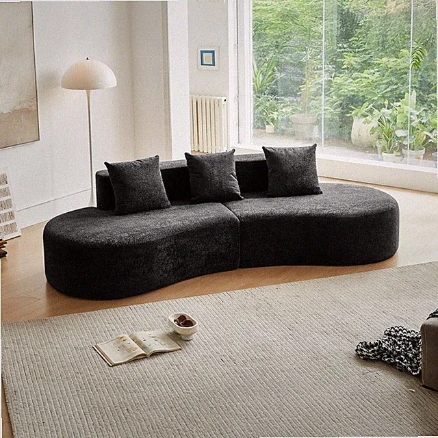 3-Seater Curved Velvet Sectional Sofa, Cloud Couch, Luxe Pillow Back, Foam Fill