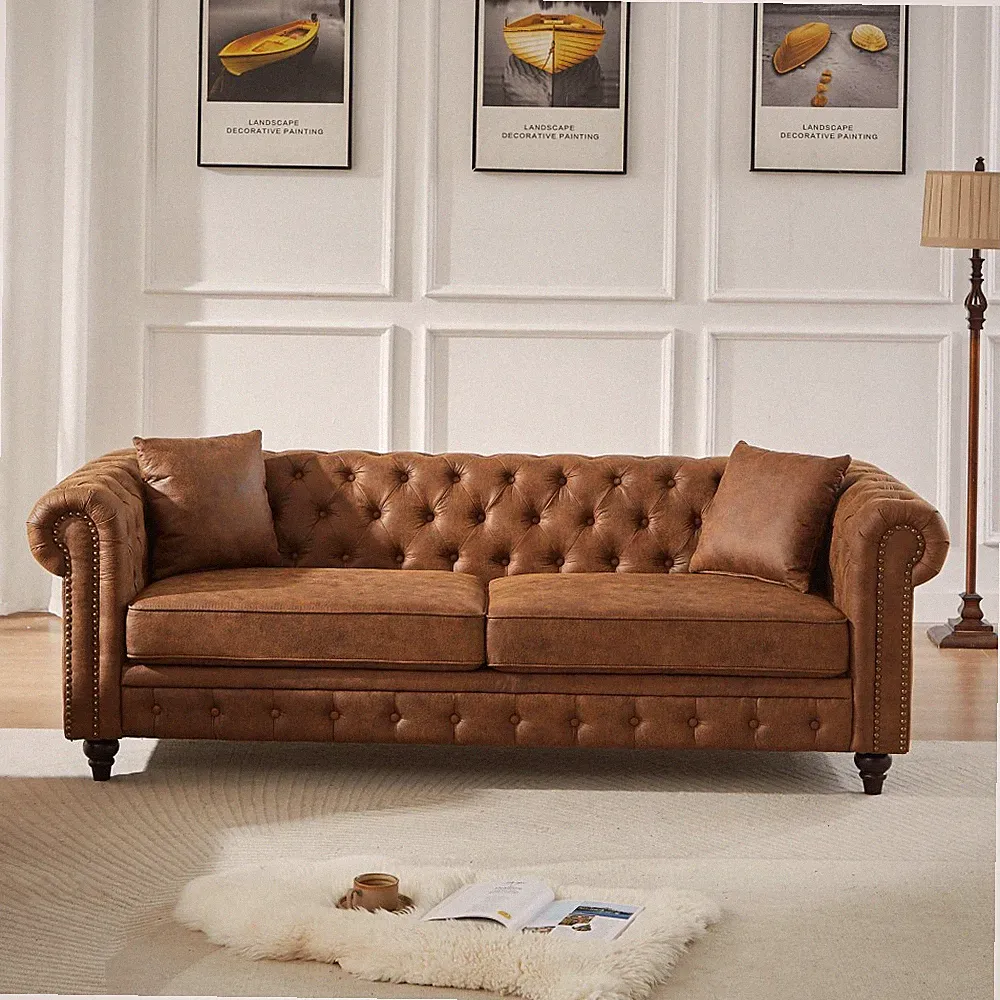 3 Seater Fabric Sectional Loveseat Sofa Living Room Couch Apartment Office Brown
