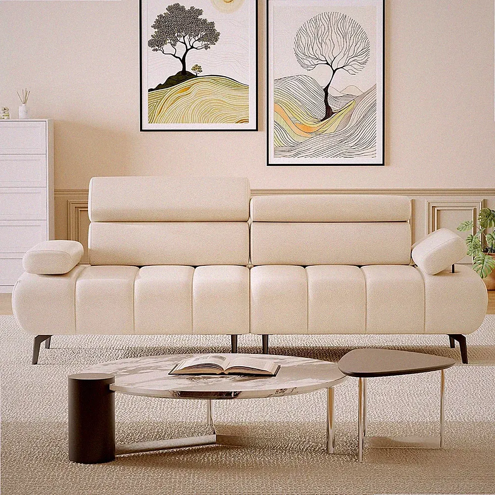 3-Seater Faux Leather Sofa Bed, Convertible Futon Sleeper Couch with Adjustable