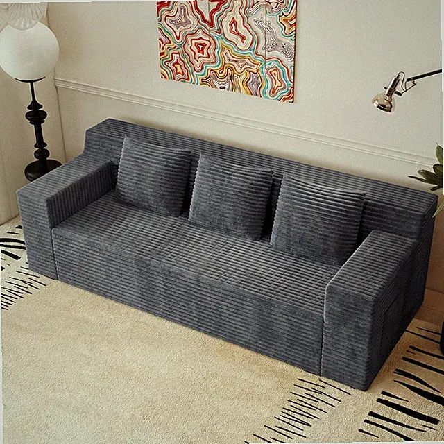 3 Seater Floor Sofa Boneless Couch, Deep Seats Sofa w/ Side Pockets -No Assembly