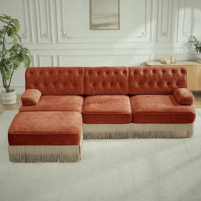 3-Seater High Quality Velvet Fabric,Cloud Modular Sectional,Tassel Skirt,But