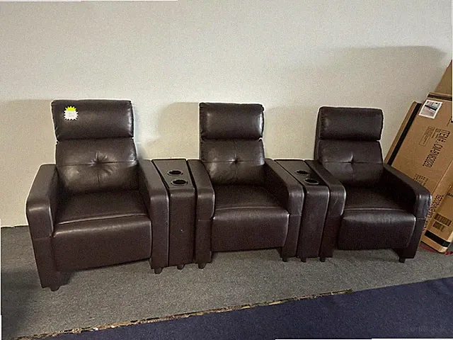 3-Seater Home Theater Faux Leather Recliner Sofa - Black