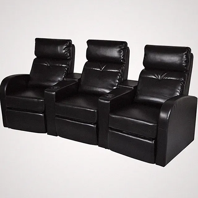 3-Seater Home Theater Recliner Sofa Black Faux Leather