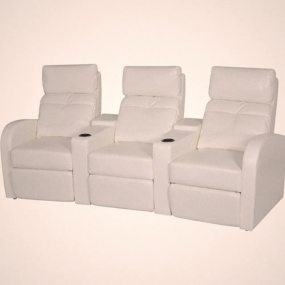 3-Seater Home Theater Recliner Sofa White Faux Leather
