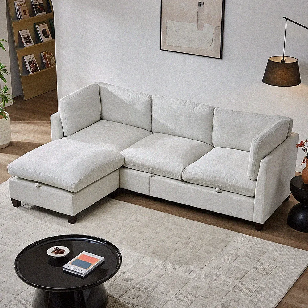 3-Seater L Shape Sectional Sofa Couch W/ Ottoman Storage Removable Cushion Cover
