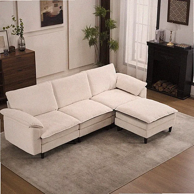 3 Seater L Shaped Modular Cloud Sofa with Ottoman Deep Seat Pillow Living Room