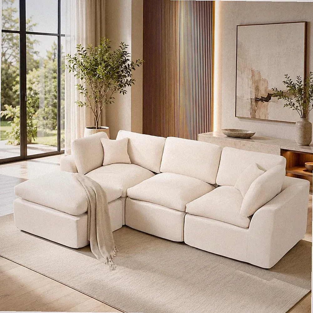 3 Seater L-Shaped Sofa Modular Sectional Couches 110" Cloud Couch with Chaise