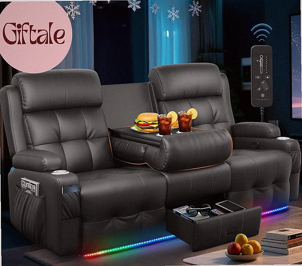 3-Seater Loveseat Recliner Sofa, Home Theater Seating Reclining Couch with Flip