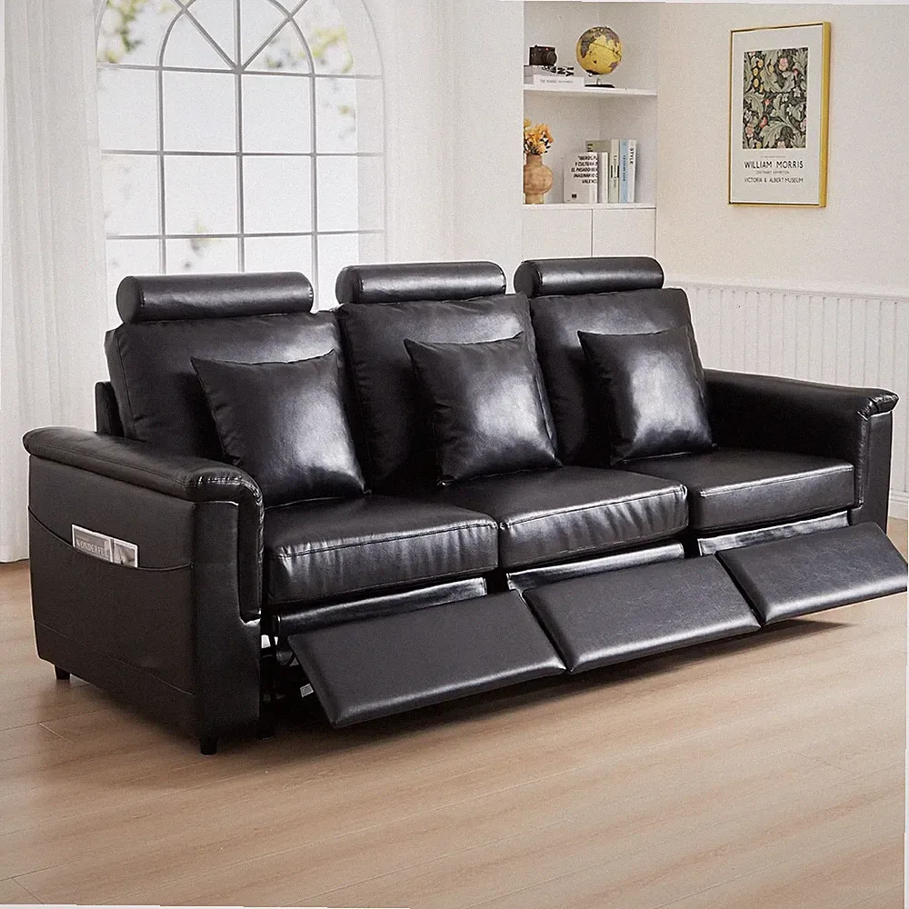 3-Seater Modular Reclining Sofa, Upholstered Faux Leather Power Recliner Couch w