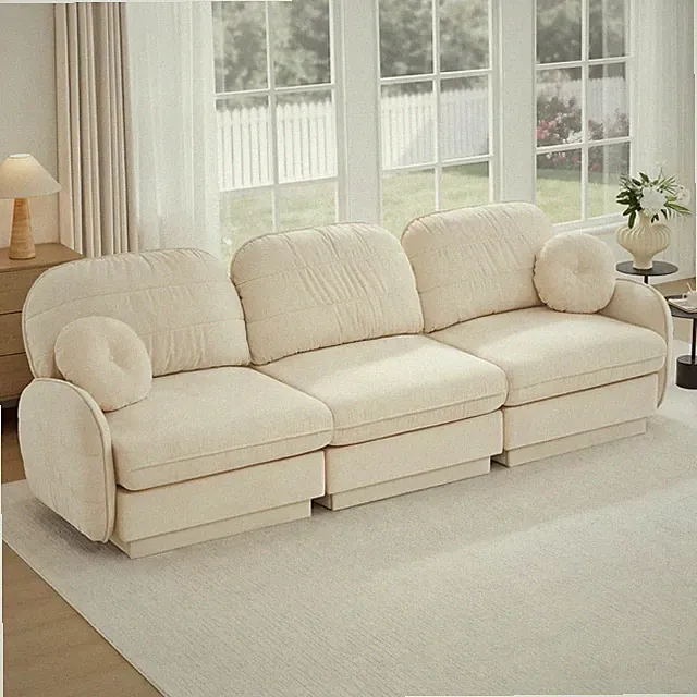 3-Seater Modular Sectional Sofa Chenille Quilted Cloud Couch Beige