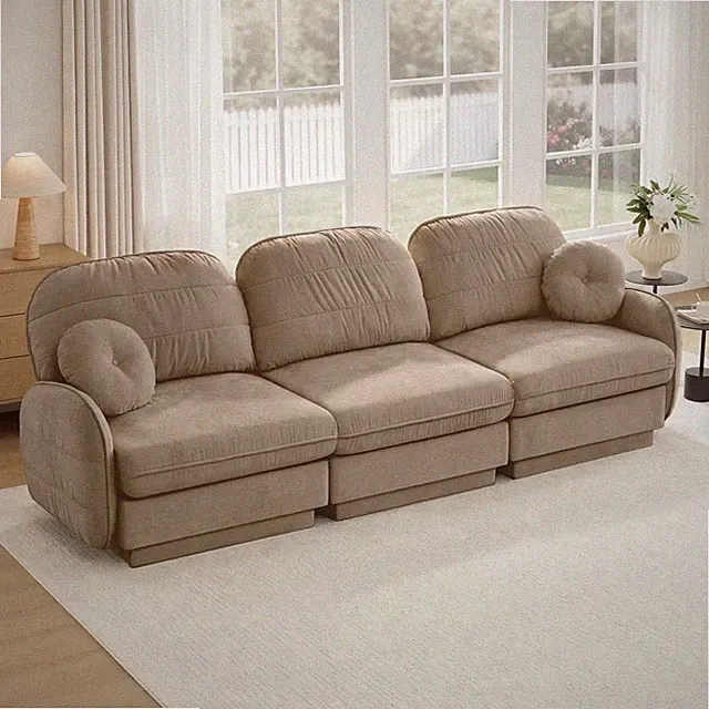 3-Seater Modular Sectional Sofa Chenille Quilted Cloud Couch Brown