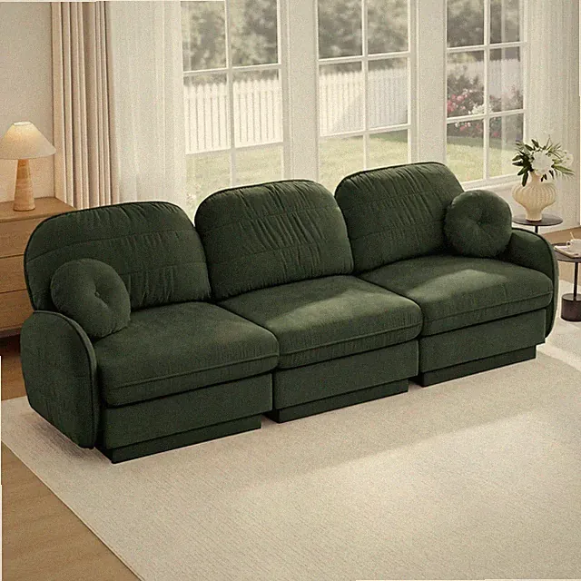 3-Seater Modular Sectional Sofa Chenille Quilted Cloud Couch Green