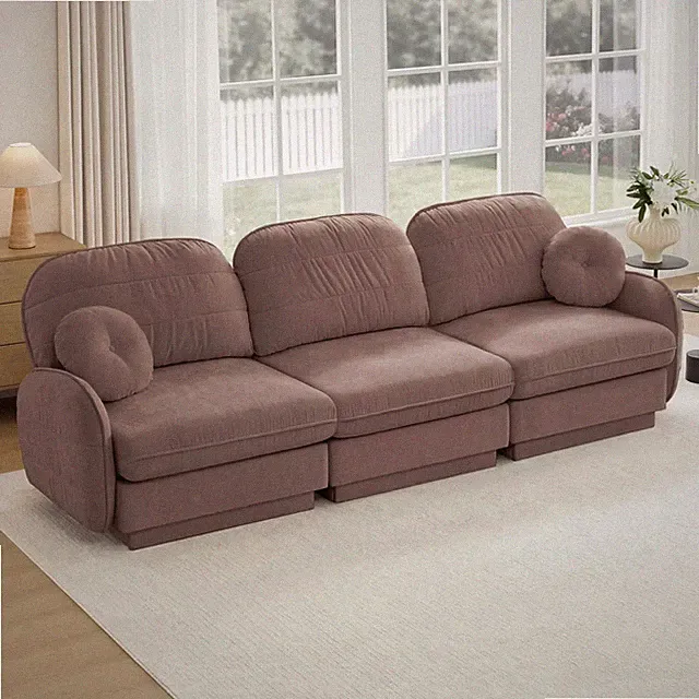 3-Seater Modular Sectional Sofa Chenille Quilted Cloud Couch Rose Dust
