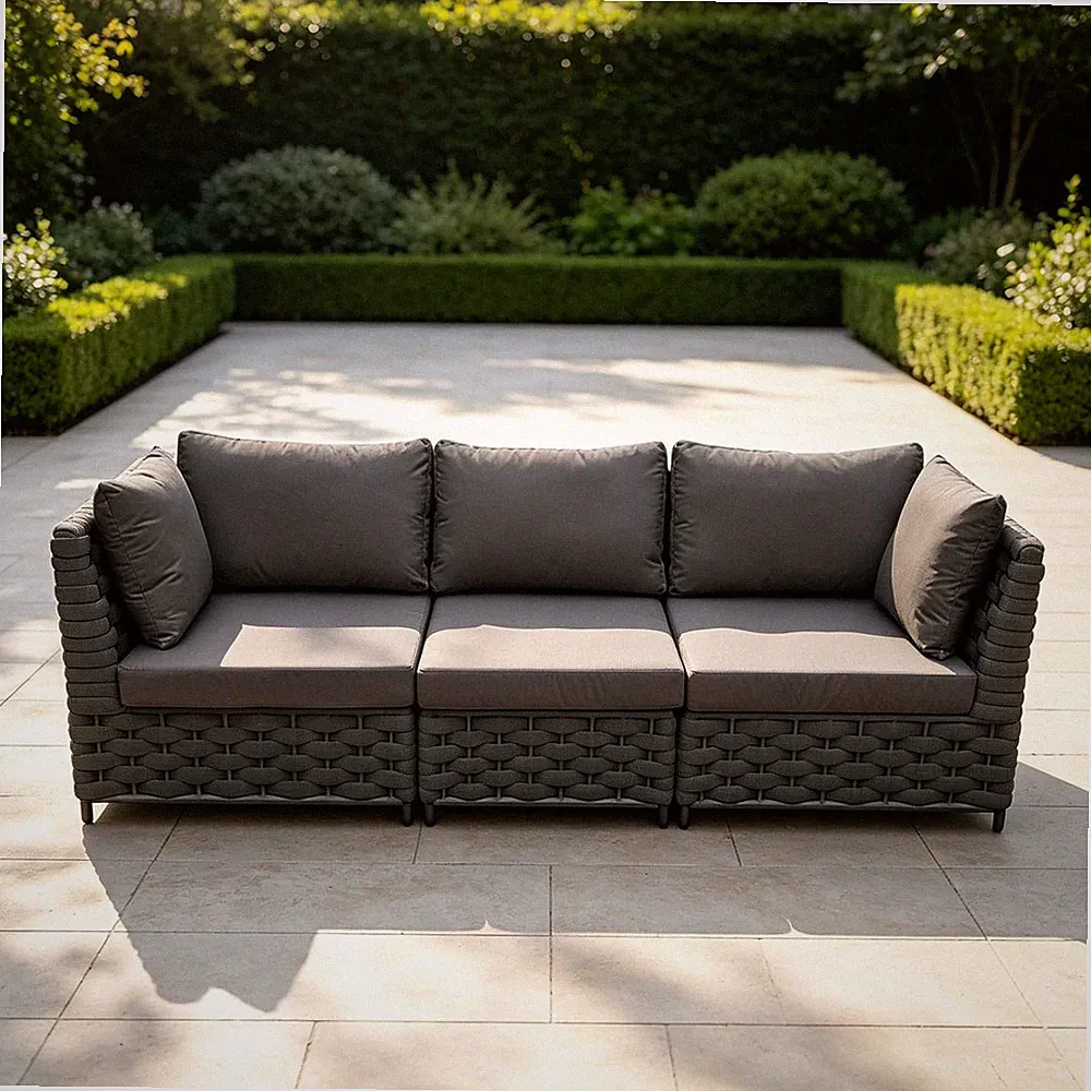 3-Seater Outdoor Sectional Sofa, Aluminum Patio Couch, Dark Gray