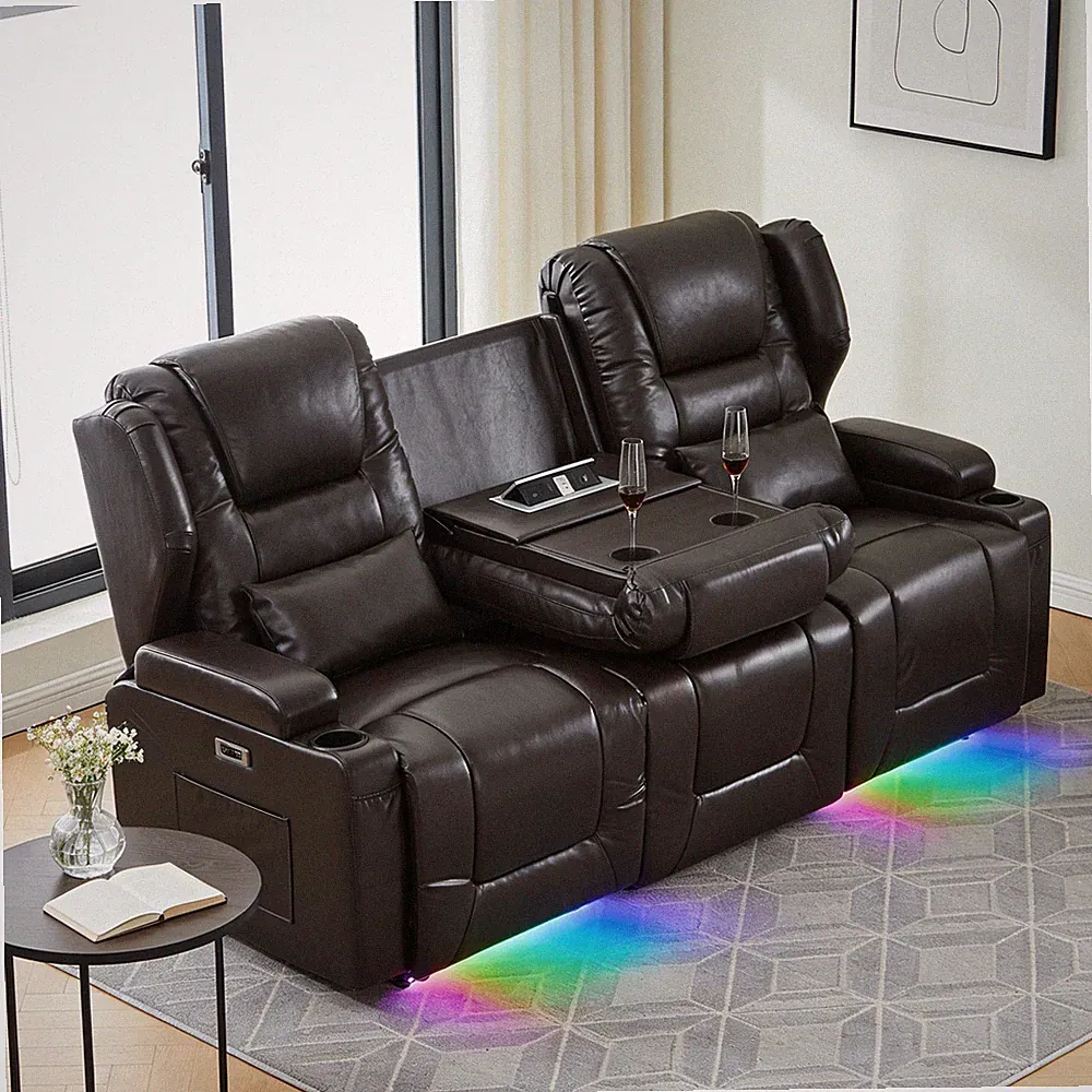 3 Seater Power Recliner Sofas Sofa Home Theater Seating w/USB&Sockets, LED Light