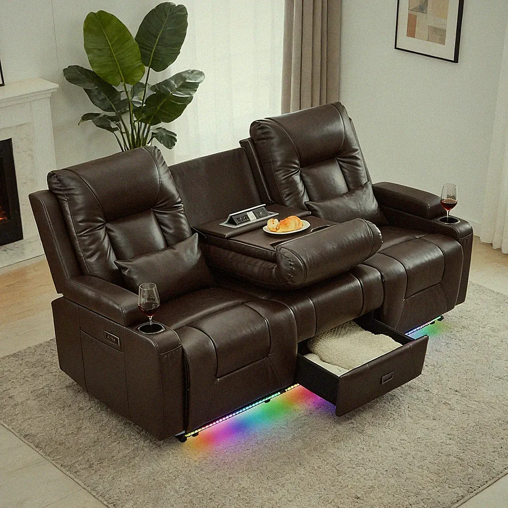 3-seater Recliner Sofa Home Theater Seating w/Convertible Backrest, USB, Outlets