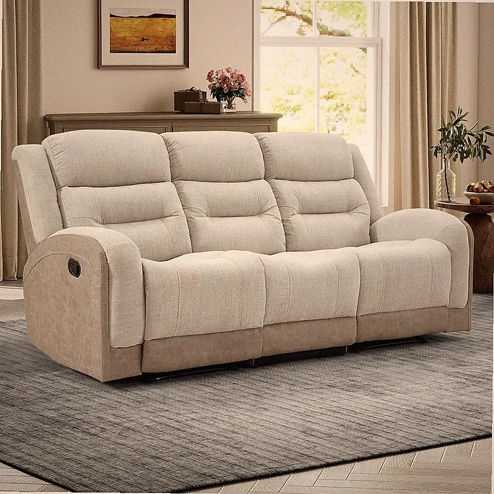 3-Seater Reclining Sofa, Extra-Wide Manual Recliner with Padded Arms & Cushioned