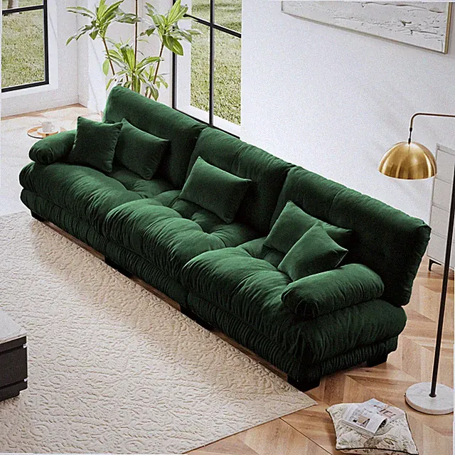 3-Seater Sectional Sofa Modular Deep Seat Sofa Couch Chenille Sofa Comfy - Green