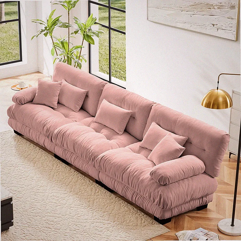3-Seater Sectional Sofa Modular Deep Seat Sofa Couch , Chenille Sofa Soft Comfy