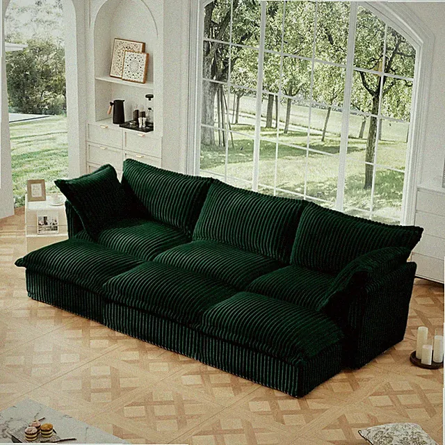 3 Seater Sleeper Sofa Bed With Ottomans, Corduroy, Green