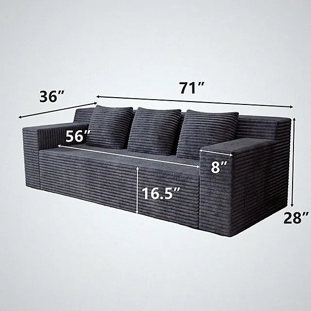 3 Seater Sofa Boneless Couch,Corduroy Deep Seats Floor Sofa-No Assembly Required
