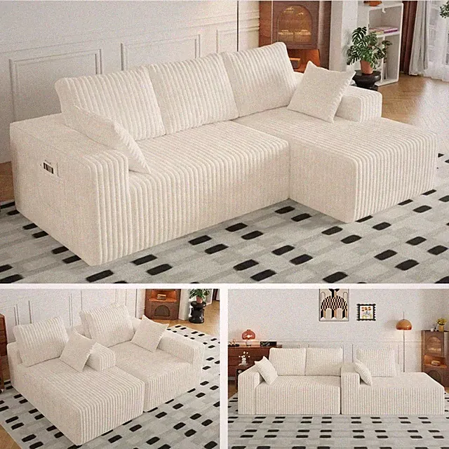 3 Seater Sofa Cloud Boneless Sectional L Shaped Couches with Oversized Chaise
