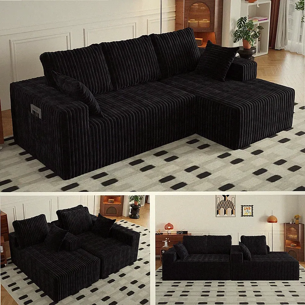 3 Seater Sofa Cloud Boneless Sectional L Shaped Couches with Oversized Chaise