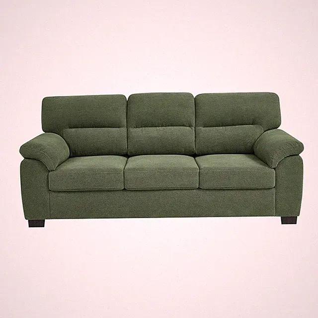 3-Seater Sofa, Textured Fabric Couch, Modern Settee, Wide Arms, Solid Wood Frame