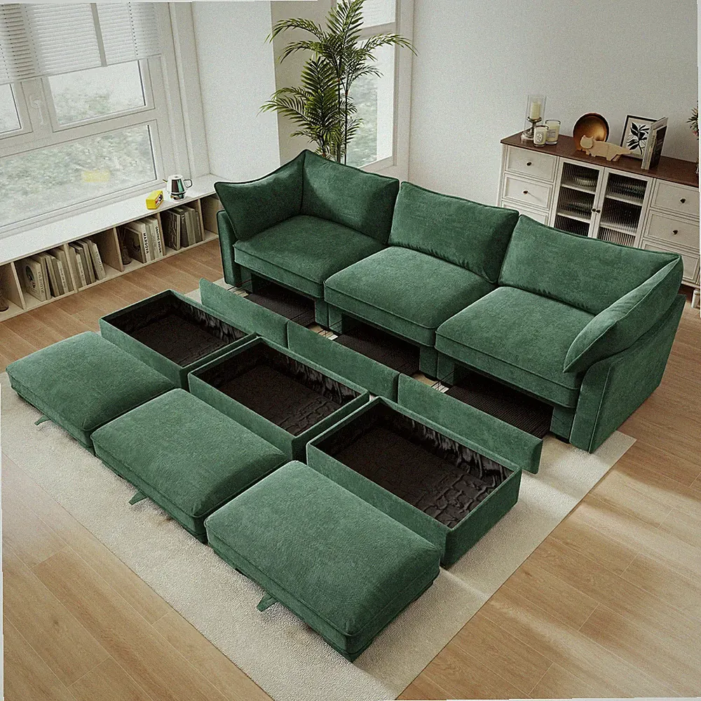 3 Seater Sofa With 3 Ottomans, Wide and Deep Seat 3-Seat Home Theater Sleeper