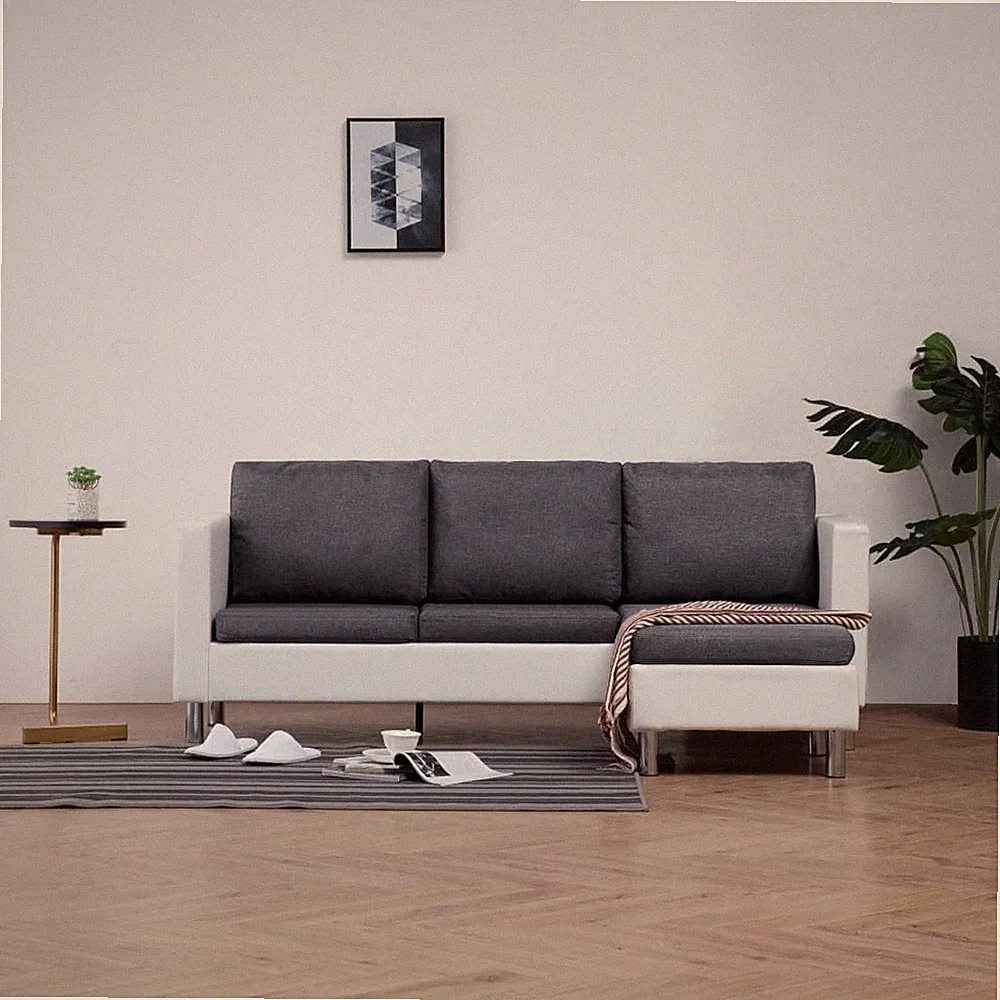 3-Seater Sofa with Cushions White Faux Leather