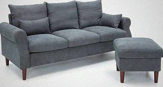 3 Seater Sofa with Footstool Set Rolled Arm Classic Couch Solid Wood Legs