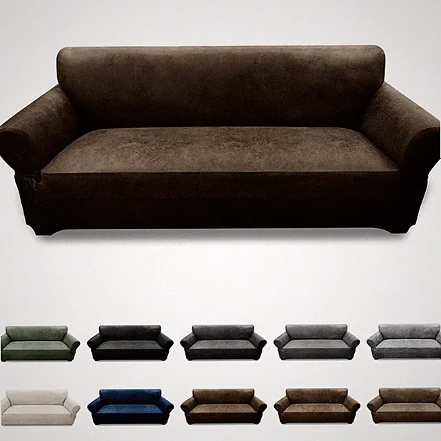 3 Seater Stretch Slipcover, Sofa Protector Leather Look, Brown