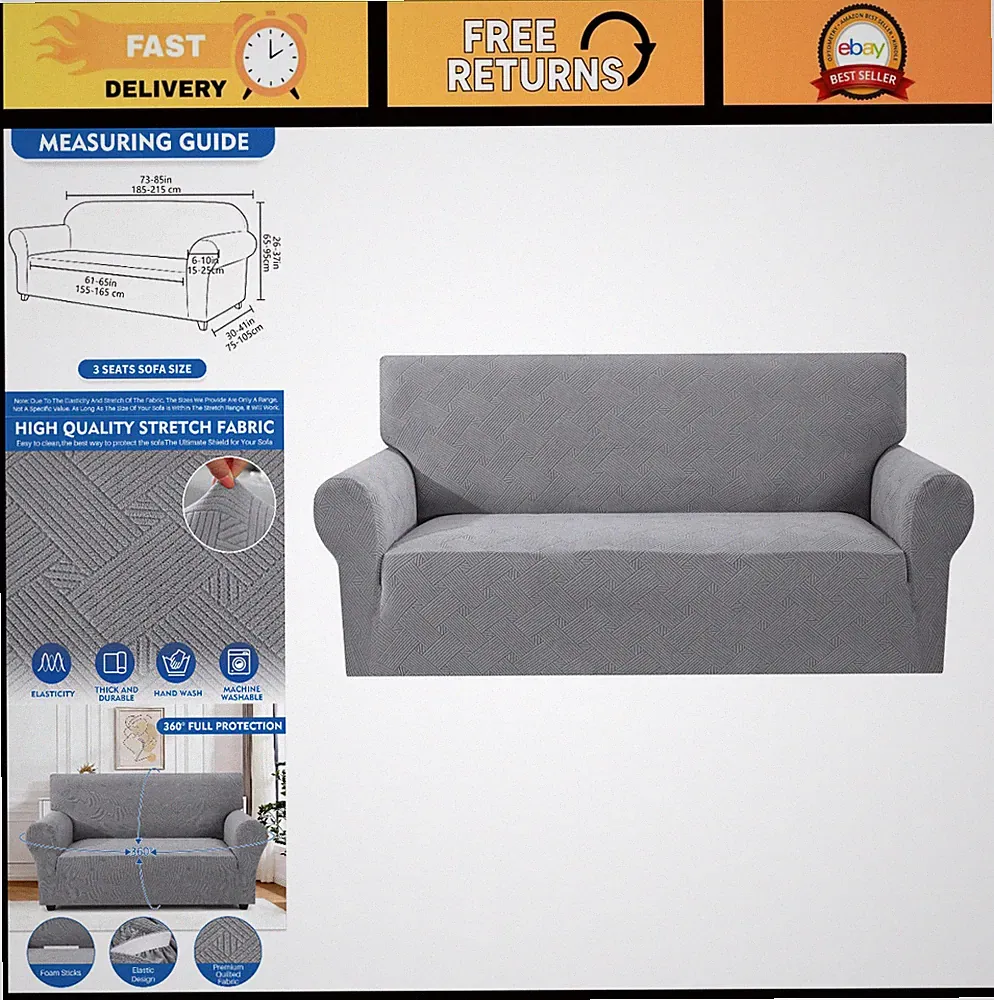 3-Seater Stretch Sofa Slipcover - Pet Friendly, Washable, Light Gray Protector 7