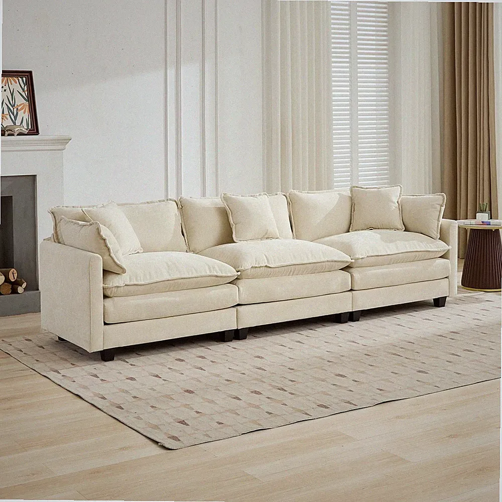 3-Seater Upholstered Sofa, Deep Seat Sofa Couch Loveseat Modular Sectional Sofa