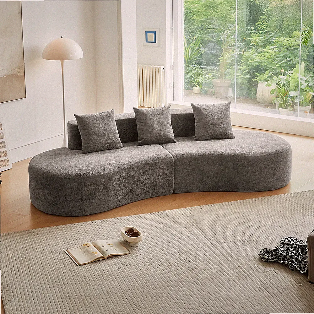 3-Seater Velvet Cloud Couch Curved Sectional Sofa - Compressed Packaging, Easy