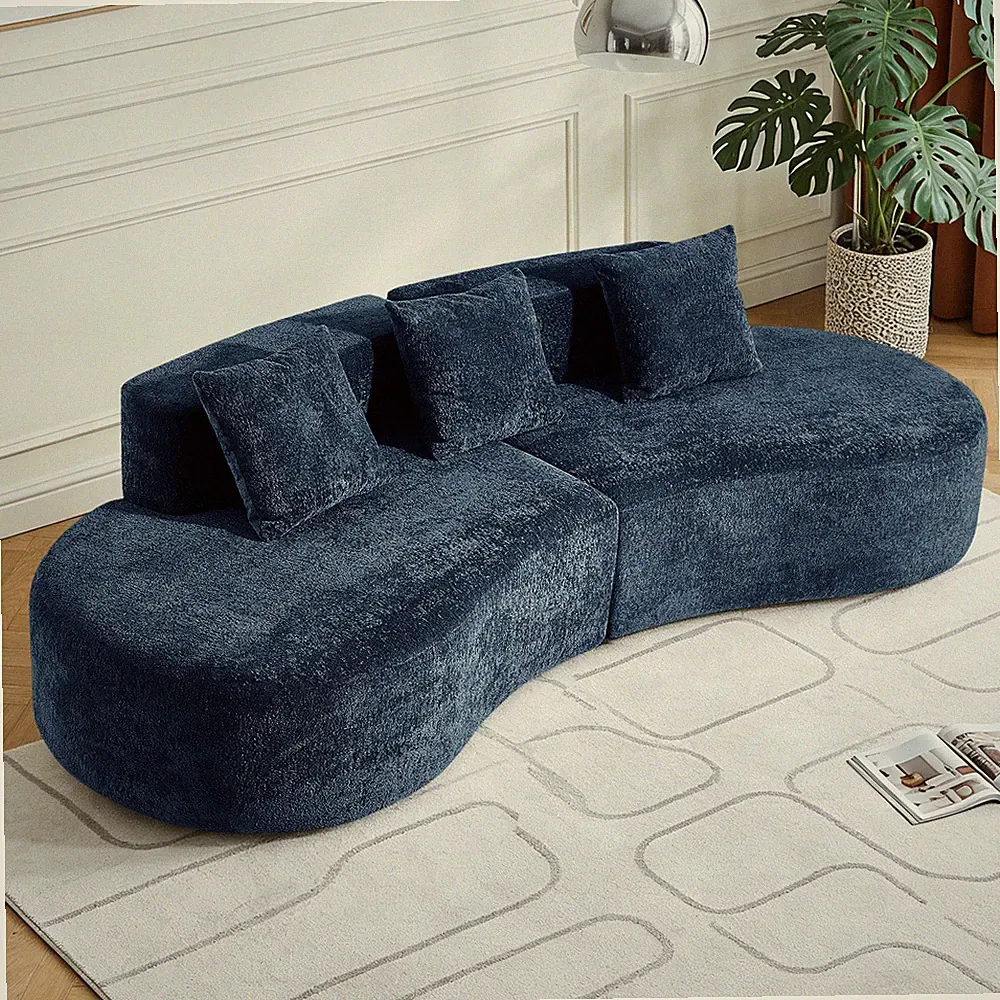 3-Seater Velvet Cloud Couch Curved Sectional Sofa - Compressed Packaging, Easy U