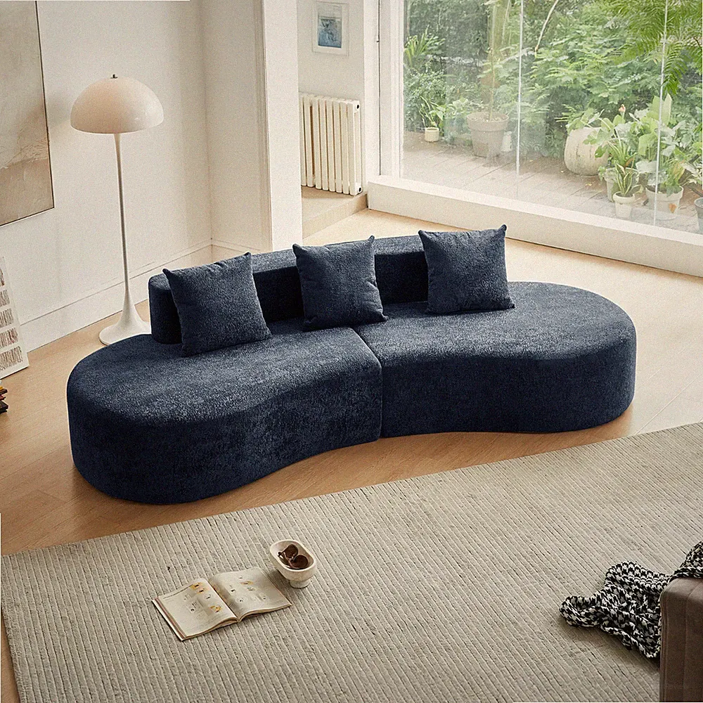 3-Seater Velvet Cloud Modular Couch Oversized Curved Sectional Sofa With Pillows