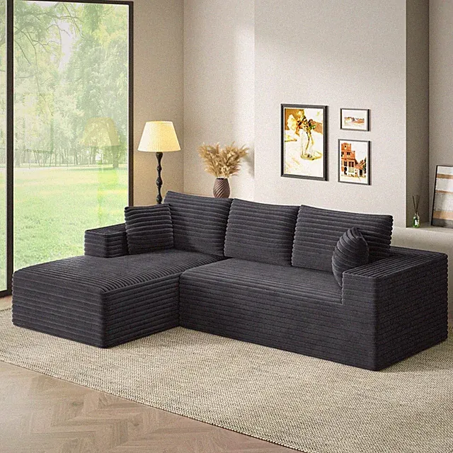 3-Seater Velvet Sofa Sectional Memory Foam in Black Vacuum Packed