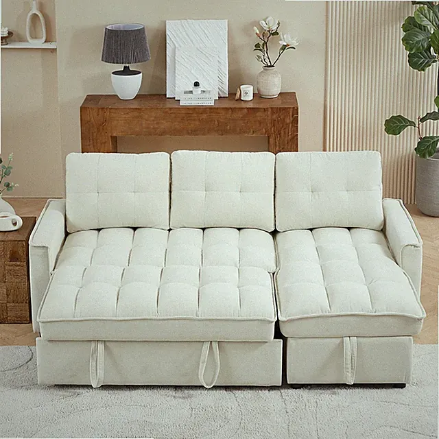 3 Seaters L-Shaped Sofa Sleeper Couch Daybed w/Pull-out Sofa Bed, Reclining Sofa