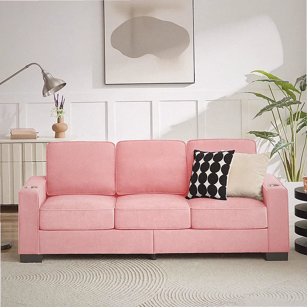 3 Seaters Sectional Sofa Couch,Modern Soft Velvet Upholstered Loveseat 2 Cuphold