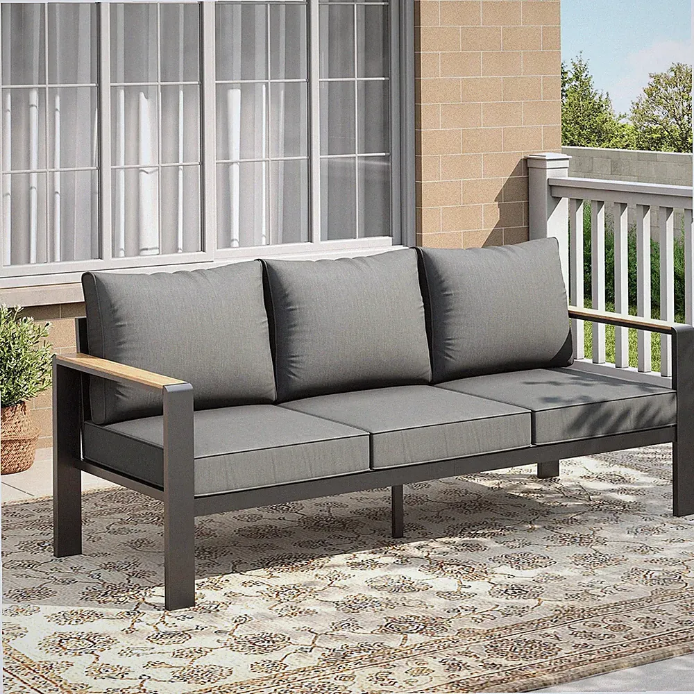 3-Seats Sofa Patio Furniture Set Outdoor Sectional Sofa Set Grey