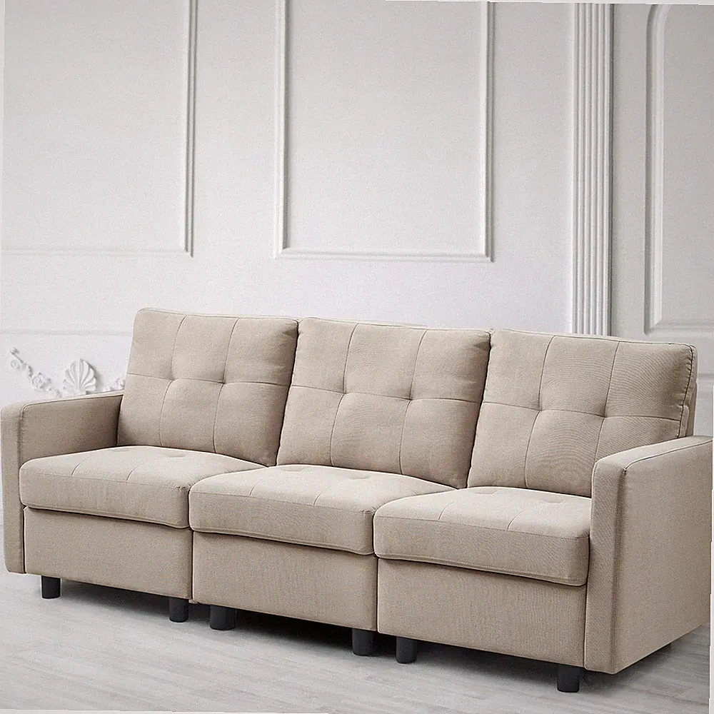 3 Seats Tufted Button Sofa Modern Fabric Backrest Soft Cushion Furniture Set