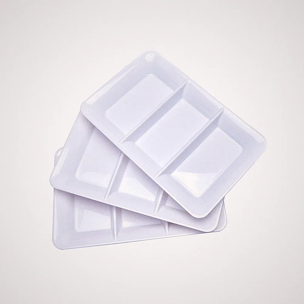 3 Sectional Plastic Serving Tray 14.2" x 9", 3 Pack White Serving Platters fo...